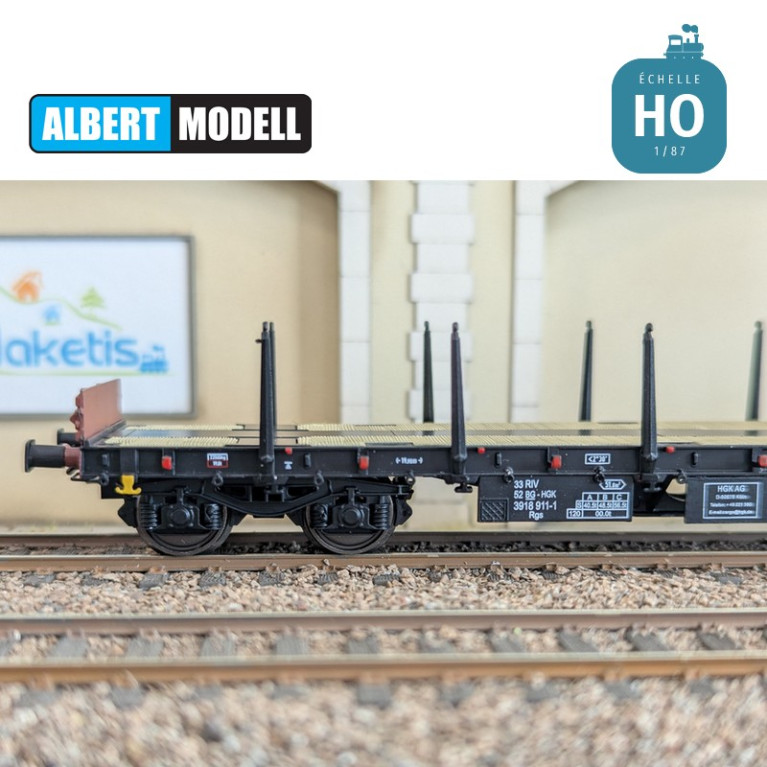 Black Rgs flat wagon with welded Y25 bogies HGK Ep VI HO Albert Modell 391022 - Maketis Black Rgs flat wagon with welded Y25 bogies HGK Ep VI HO Albert Modell 391022 - Maketis
