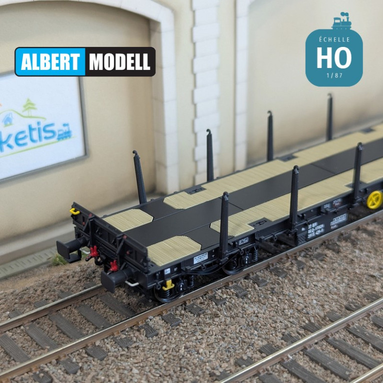 Wagon plat Rs noir bogies Y25 soudés VTG CH Ep VI HO Albert Modell 391020 - Maketis Wagon plat Rs noir bogies Y25 soudés VTG CH Ep VI HO Albert Modell 391020 - Maketis