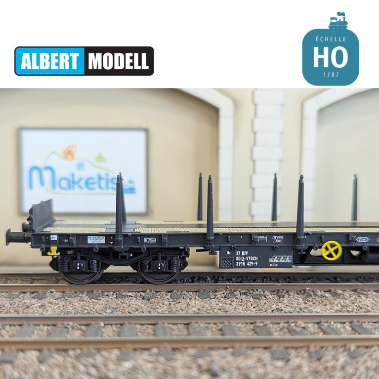 Wagon plat Rs noir bogies Y25 soudés VTG CH Ep VI HO Albert Modell 391020 - Maketis Wagon plat Rs noir bogies Y25 soudés VTG CH Ep VI HO Albert Modell 391020 - Maketis