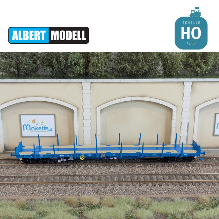 Flachwagen Rs blau Drehgestelle Y25 geschweißt VTG CH Ep VI HO Albert Modell 391019 - Maketis Flachwagen Rs blau Drehgestelle Y25 geschweißt VTG CH Ep VI HO Albert Modell 391019 - Maketis