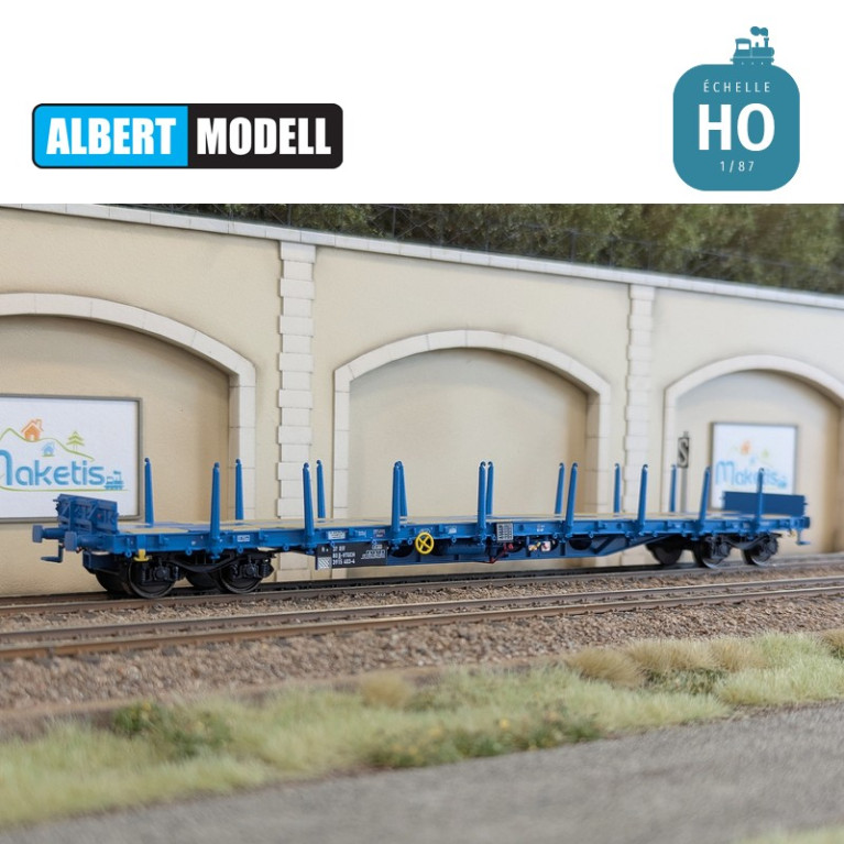 Flachwagen Rs blau Drehgestelle Y25 geschweißt VTG CH Ep VI HO Albert Modell 391019 - Maketis Flachwagen Rs blau Drehgestelle Y25 geschweißt VTG CH Ep VI HO Albert Modell 391019 - Maketis