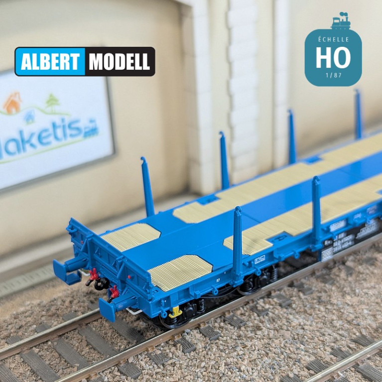 Flachwagen Rs blau Drehgestelle Y25 geschweißt VTG CH Ep VI HO Albert Modell 391019 - Maketis Flachwagen Rs blau Drehgestelle Y25 geschweißt VTG CH Ep VI HO Albert Modell 391019 - Maketis