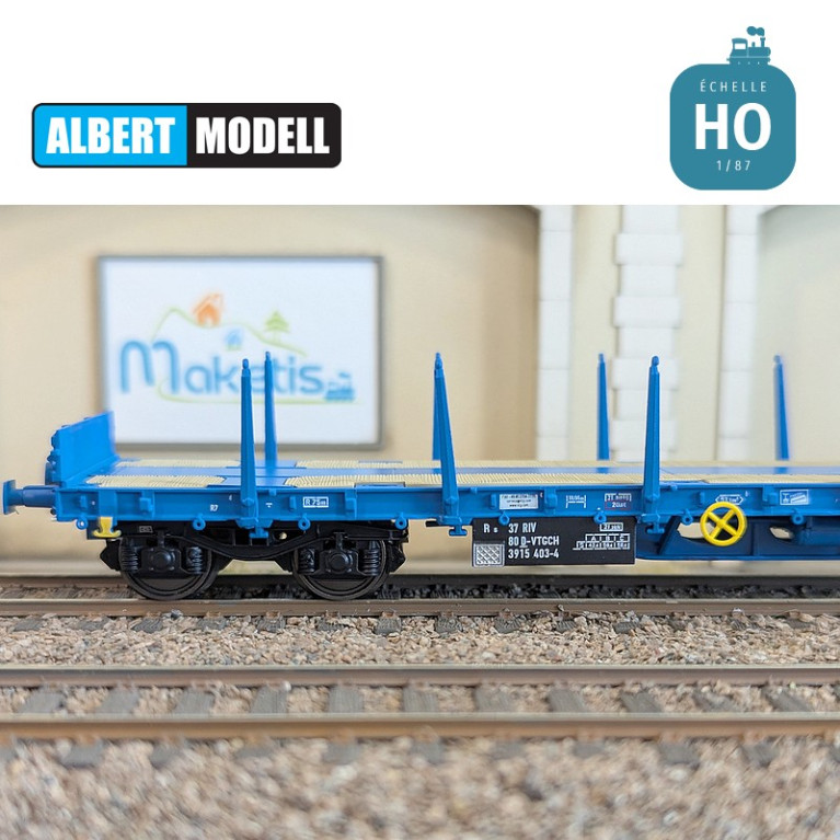 Flachwagen Rs blau Drehgestelle Y25 geschweißt VTG CH Ep VI HO Albert Modell 391019 - Maketis Flachwagen Rs blau Drehgestelle Y25 geschweißt VTG CH Ep VI HO Albert Modell 391019 - Maketis