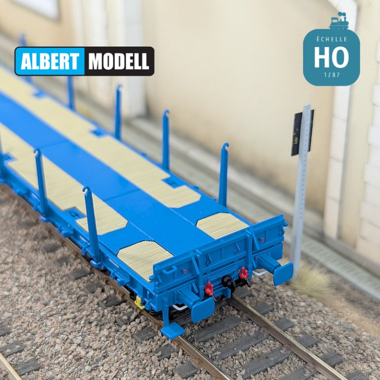Flachwagen Rs blau Drehgestelle Y25 geschweißt VTG CH Ep VI HO Albert Modell 391019 - Maketis Flachwagen Rs blau Drehgestelle Y25 geschweißt VTG CH Ep VI HO Albert Modell 391019 - Maketis