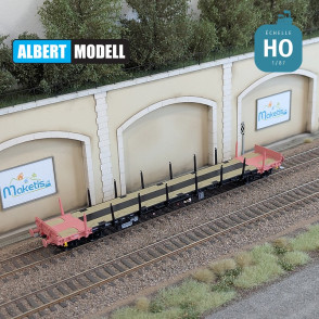 Wagon plat Rs noir et rose bogies Y25 soudés Nacco Ep VI HO Albert Modell 391018 - Maketis
