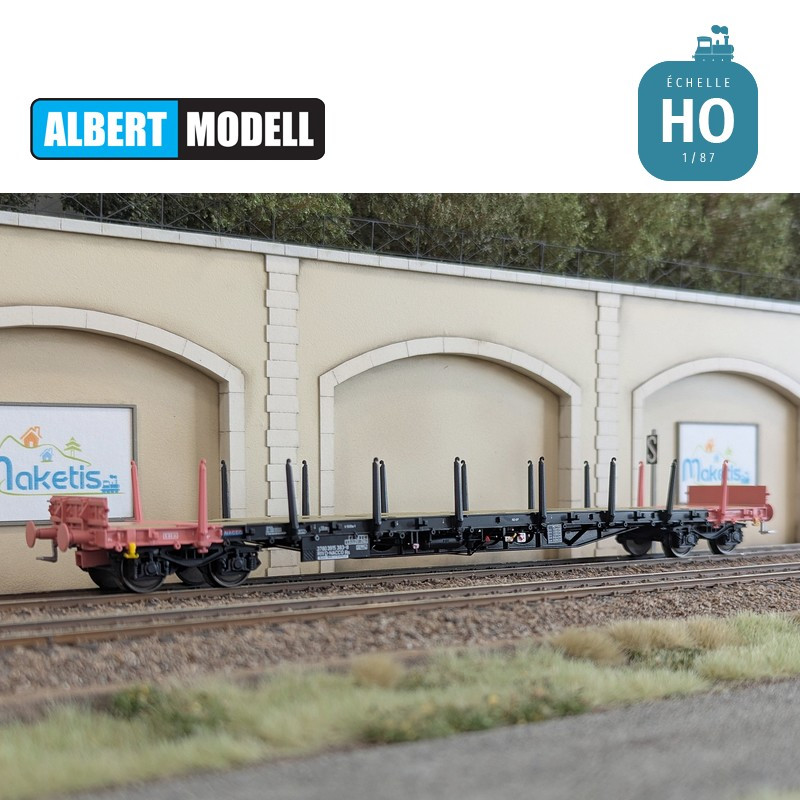 Wagon plat Rs noir et rose bogies Y25 soudés Nacco Ep VI HO Albert Modell 391018 - Maketis