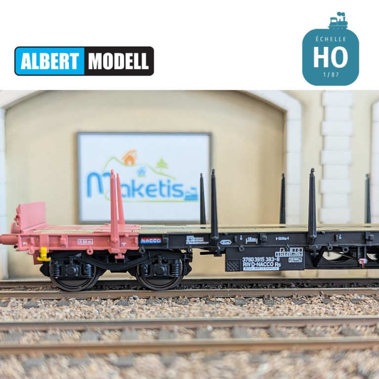 Wagon plat Rs noir et rose bogies Y25 soudés Nacco Ep VI HO Albert Modell 391018 - Maketis Wagon plat Rs noir et rose bogies Y25 soudés Nacco Ep VI HO Albert Modell 391018 - Maketis