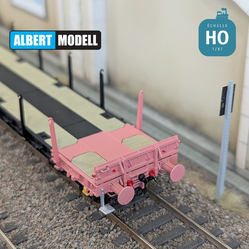 Wagon plat Rs noir et rose bogies Y25 soudés Nacco Ep VI HO Albert Modell 391018 - Maketis