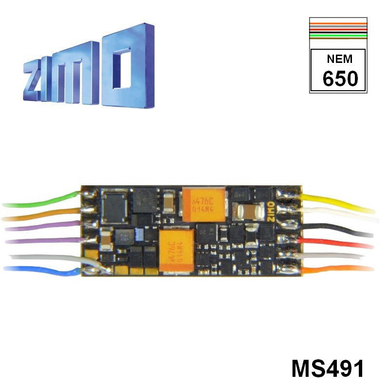 Décodeur miniature sonore 16 bits Zimo MS491 DCC 12 cables de connexion NEM650 MS491 - Maketis