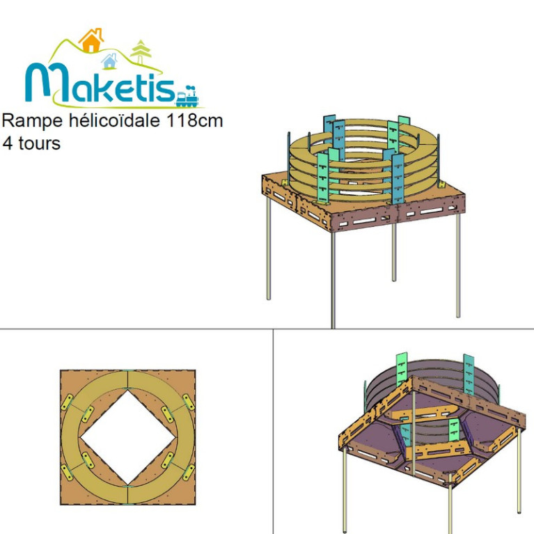 Helix Pack Ø1180 mm – 4 Turns (360 mm) + Support with Legs – HO Maketis Easy Module MOD80100 - Maketis Helix Pack Ø1180 mm – 4 Turns (360 mm) + Support with Legs – HO Maketis Easy Module MOD80100 - Maketis