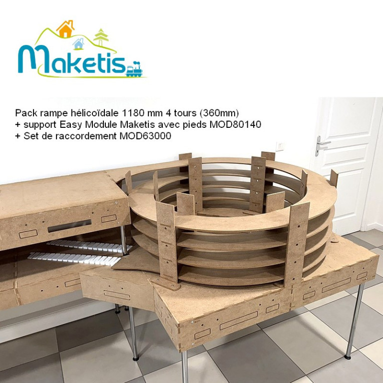 Helix Pack Ø1180 mm – 4 Turns (360 mm) + Support with Legs – HO Maketis Easy Module MOD80100 - Maketis Helix Pack Ø1180 mm – 4 Turns (360 mm) + Support with Legs – HO Maketis Easy Module MOD80100 - Maketis