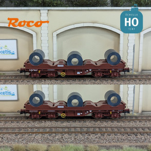 Set 2 Wagons porte-coils type Shimmns SNCB Ep V-VI HO ROCO 76338 - Maketis
