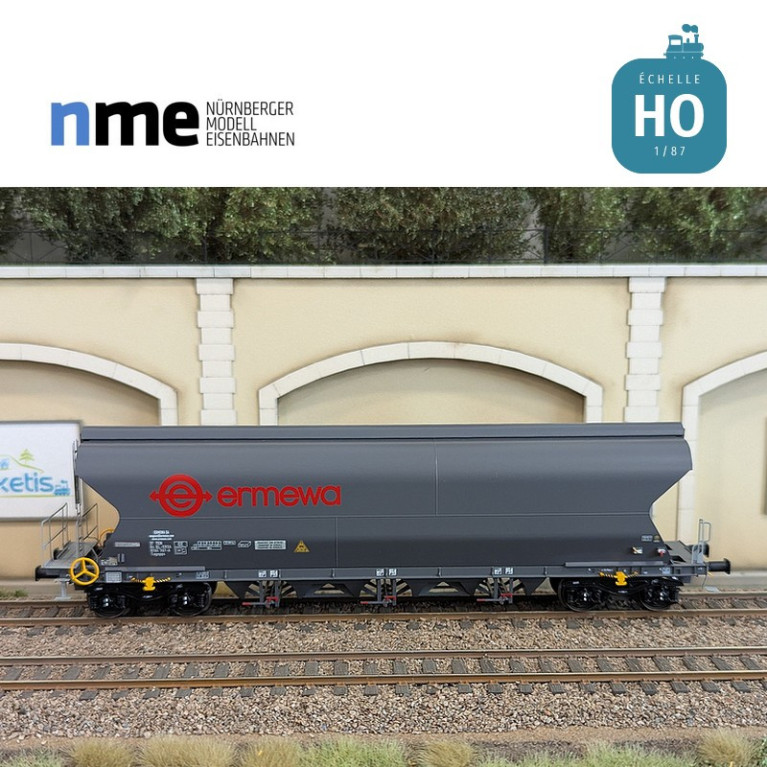 Wagon céréalier Tagnpps 101m3 ERMEWA gris foncé Ep VI HO NME 512634 - Maketis