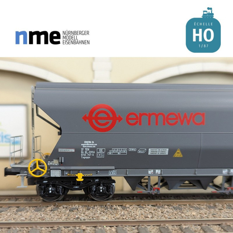 Wagon céréalier Tagnpps 101m3 ERMEWA gris foncé Ep VI HO NME 512634 - Maketis