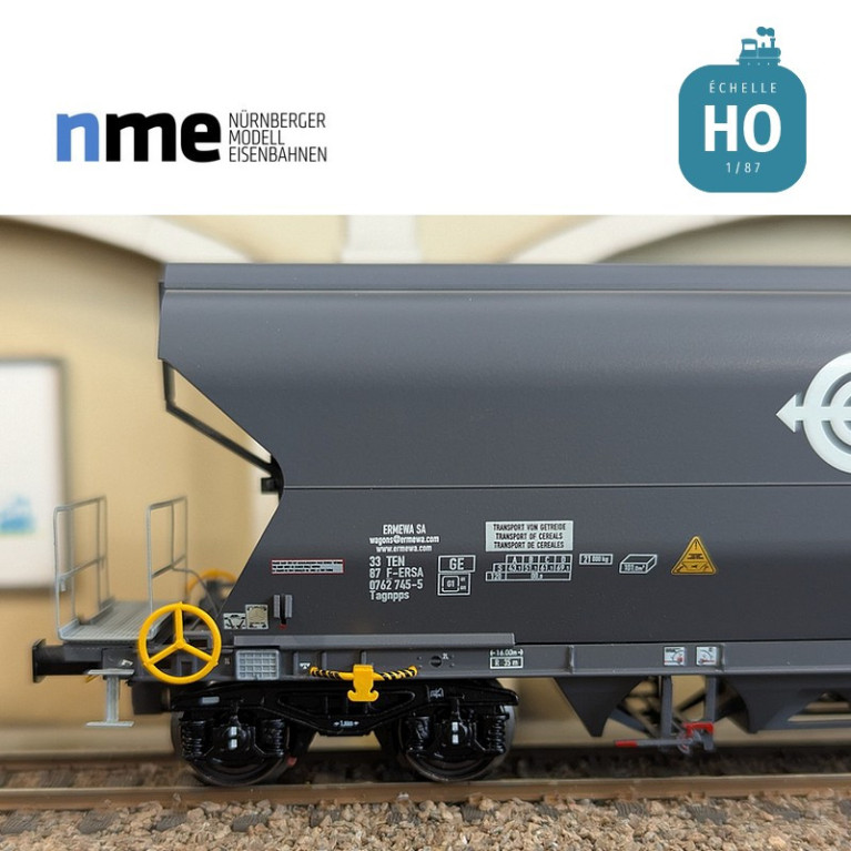 Wagon céréalier Tagnpps 101m3 ERMEWA gris foncé Ep VI HO NME 514611 - Maketis
