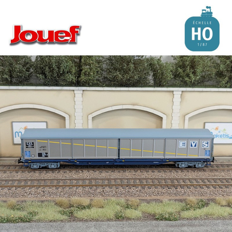 Wagon à parois coulissantes à bogies Habis livrée argentée "EVS" SNCF Ep IV HO Jouef HJ6300 - Maketis