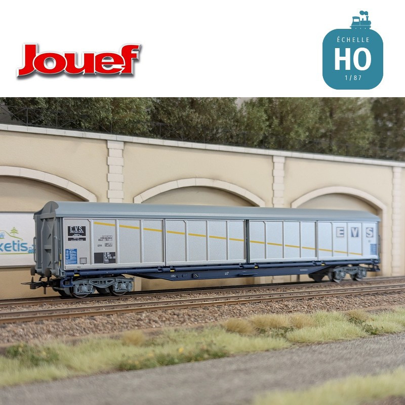 Wagon à parois coulissantes à bogies Habis livrée argentée "EVS" SNCF Ep IV HO Jouef HJ6300 - Maketis