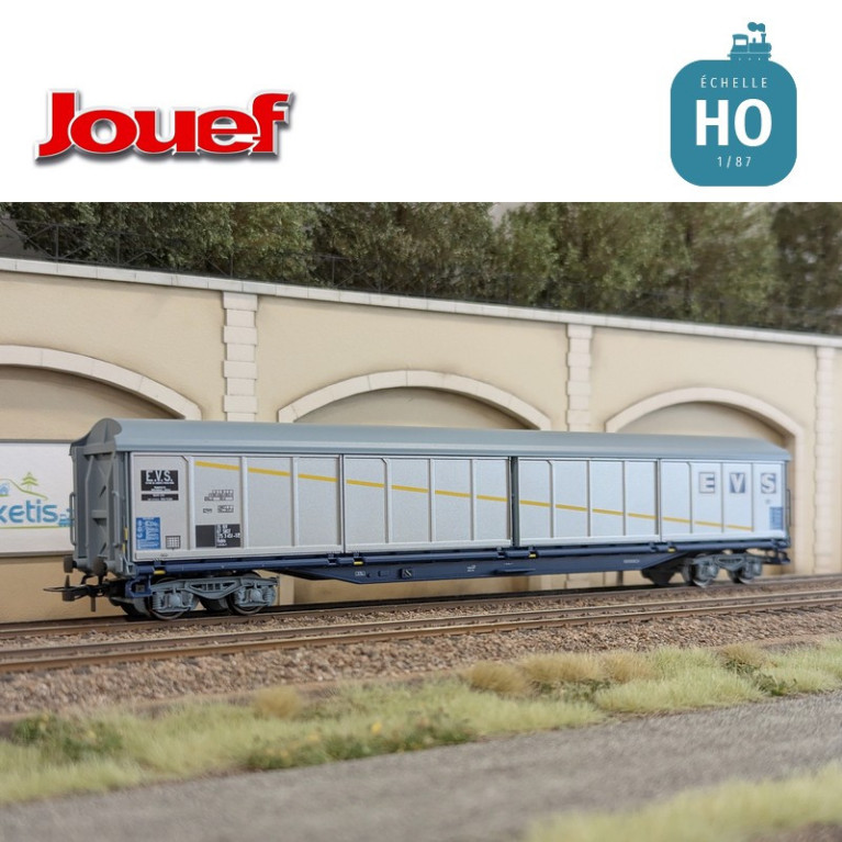 Wagon à parois coulissantes à bogies Habis livrée argentée "EVS" SNCF Ep IV HO Jouef HJ6300 - Maketis