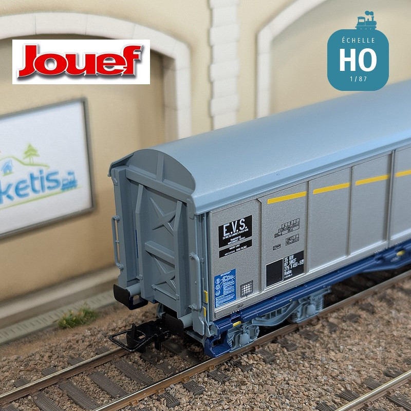 Wagon à parois coulissantes à bogies Habis livrée argentée "EVS" SNCF Ep IV HO Jouef HJ6300 - Maketis