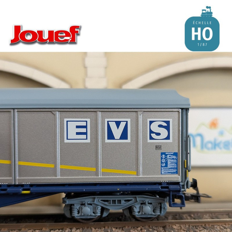Wagon à parois coulissantes à bogies Habis livrée argentée "EVS" SNCF Ep IV HO Jouef HJ6300 - Maketis