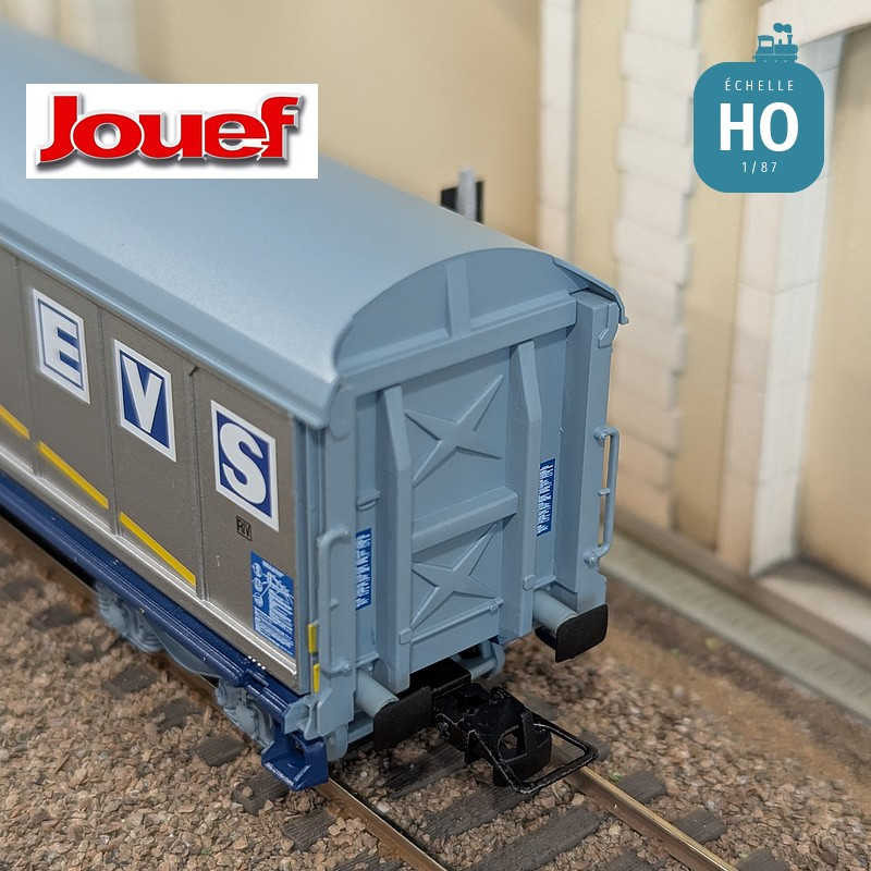 Wagon à parois coulissantes à bogies Habis livrée argentée "EVS" SNCF Ep IV HO Jouef HJ6300 - Maketis