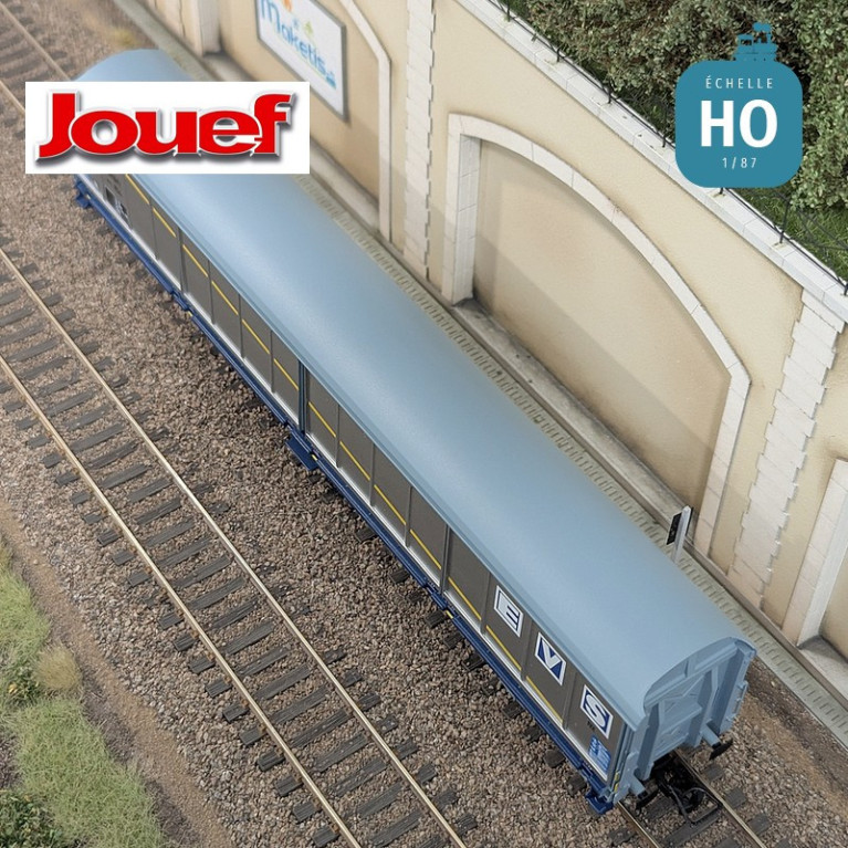 Wagon à parois coulissantes à bogies Habis livrée argentée "EVS" SNCF Ep IV HO Jouef HJ6300 - Maketis