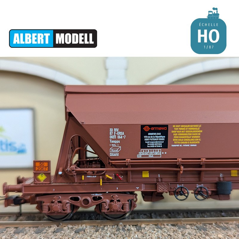 Wagon trémie T90 Tanpps brun UIC bogies Y25 moulés Ermewa Ep VI HO Albert Modell 065313 - Maketis