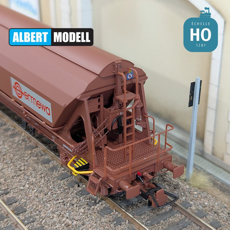 Wagon trémie T90 Tanpps brun UIC bogies Y25 moulés Ermewa Ep VI HO Albert Modell 065313 - Maketis