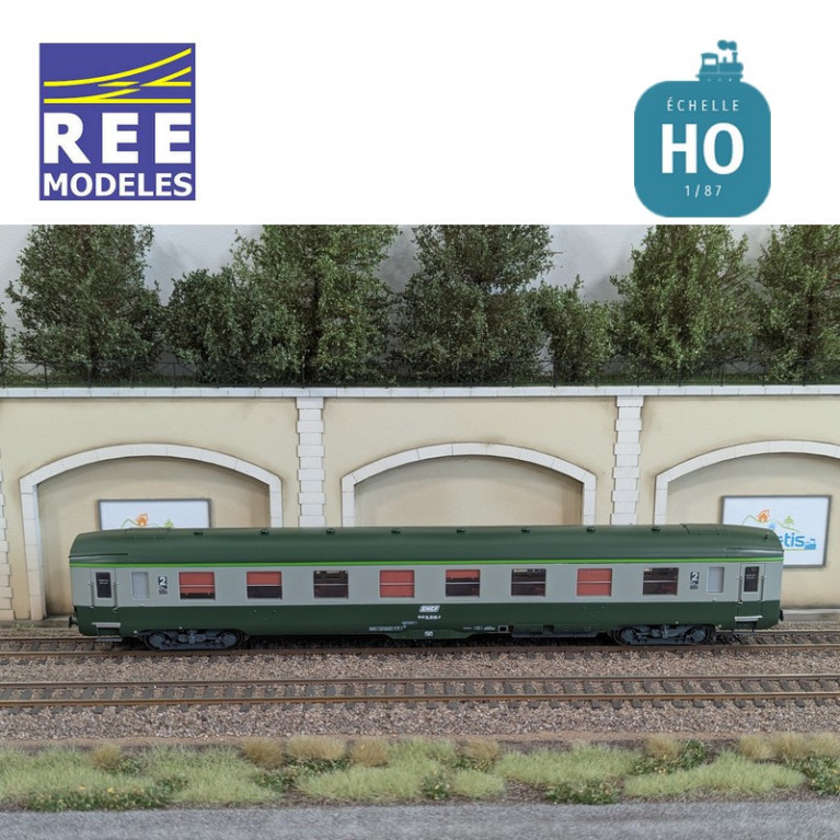 Voiture DEV AO Courte B8 ex-A8 U53 vert/gris SNCF EP IV-V HO REE VB-398 - Maketis