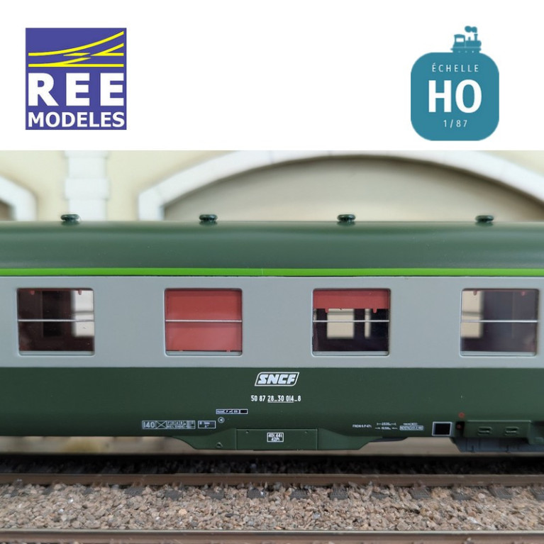 Voiture DEV AO Courte B8 ex-A8 U53 vert/gris SNCF EP IV-V HO REE VB-398 - Maketis