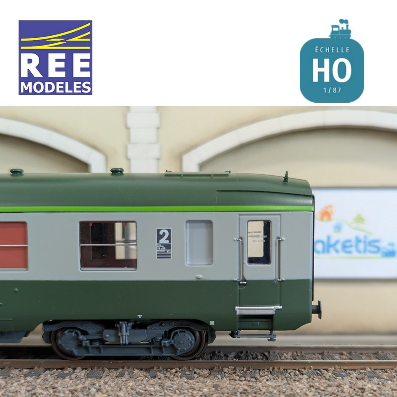Voiture DEV AO Courte B8 ex-A8 U53 vert/gris SNCF EP IV-V HO REE VB-398 - Maketis