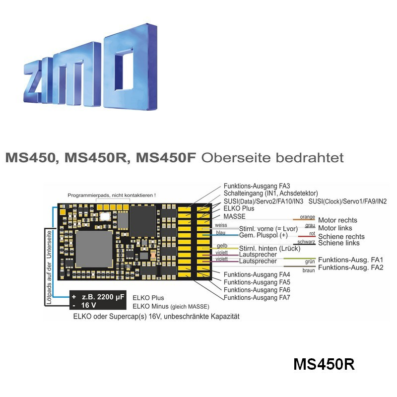 Zimo DCC Sound Kit for locomotive 030TU Chrezo MS450R, 8-pin NEM652 - Maketis