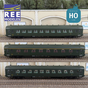 Set de 3 voitures DEV AO courtes B10 U52 vert SNCF EP III HO REE VB-389 - Maketis