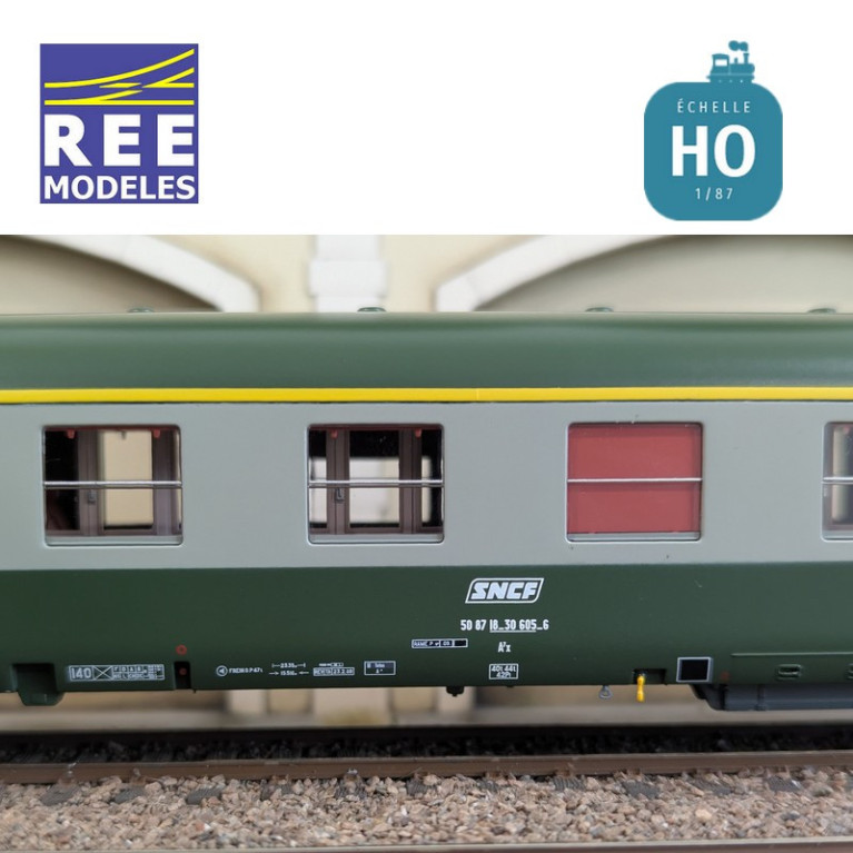 Set de 3 voitures DEV AO courtes (1x A7x ex-B8 U53 vert/gris et 2x B8 ex-A8 vert) SNCF EP IV-V HO REE VB-396 - Maketis