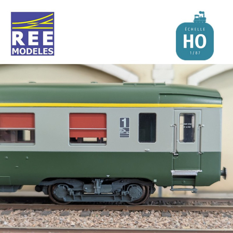 Set de 3 voitures DEV AO courtes (1x A7x ex-B8 U53 vert/gris et 2x B8 ex-A8 vert) SNCF EP IV-V HO REE VB-396 - Maketis