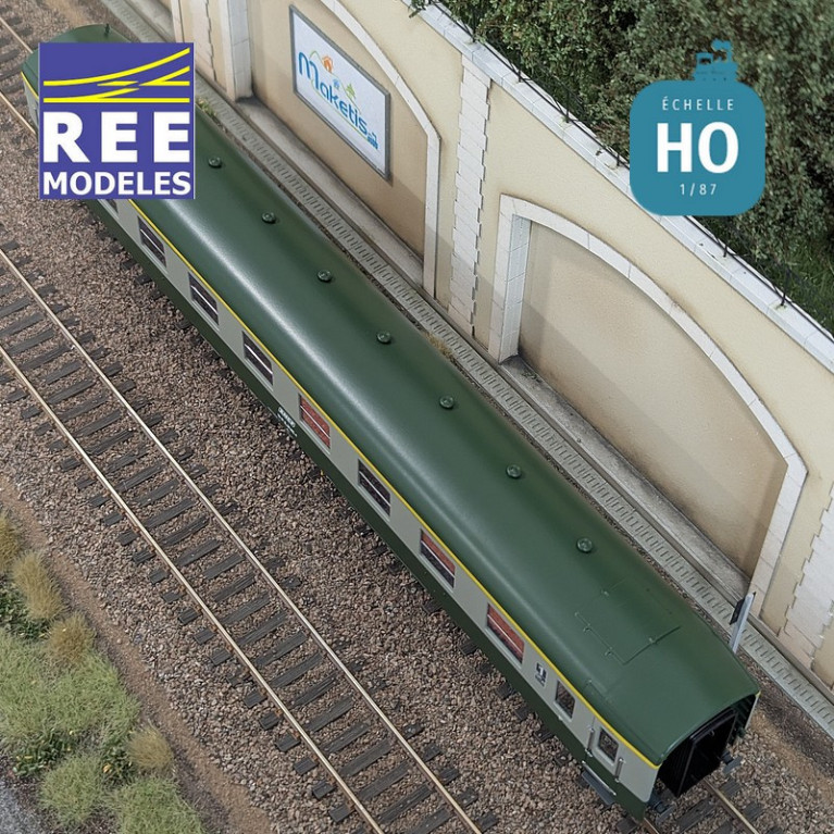 Set de 3 voitures DEV AO courtes (1x A7x ex-B8 U53 vert/gris et 2x B8 ex-A8 vert) SNCF EP IV-V HO REE VB-396 - Maketis