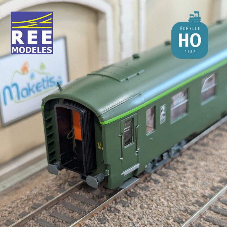 Set de 3 voitures DEV AO courtes (1x A7x ex-B8 U53 vert/gris et 2x B8 ex-A8 vert) SNCF EP IV-V HO REE VB-396 - Maketis