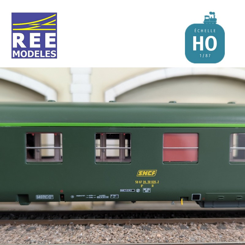 Set de 3 voitures DEV AO courtes (1x A7x ex-B8 U53 vert/gris et 2x B8 ex-A8 vert) SNCF EP IV-V HO REE VB-396 - Maketis