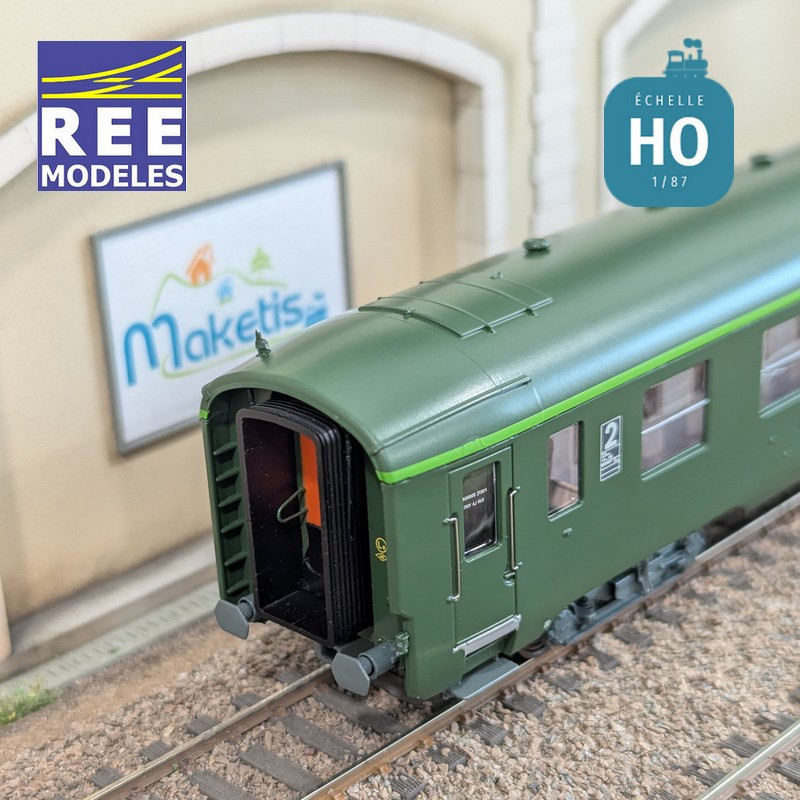 Set de 3 voitures DEV AO courtes (1x A7x ex-B8 U53 vert/gris et 2x B8 ex-A8 vert) SNCF EP IV-V HO REE VB-396 - Maketis