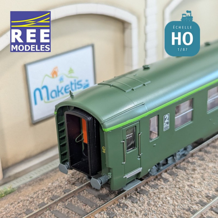 Set de 3 voitures DEV AO courtes (1x A7x ex-B8 U53 vert/gris et 2x B8 ex-A8 vert) SNCF EP IV-V HO REE VB-396 - Maketis