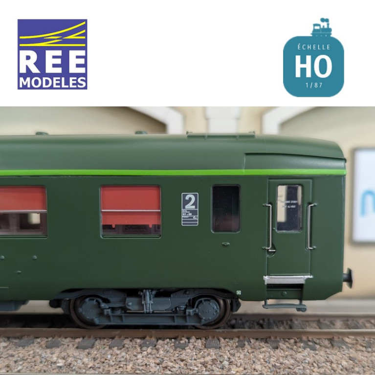 Set de 3 voitures DEV AO courtes (1x A7x ex-B8 U53 vert/gris et 2x B8 ex-A8 vert) SNCF EP IV-V HO REE VB-396 - Maketis