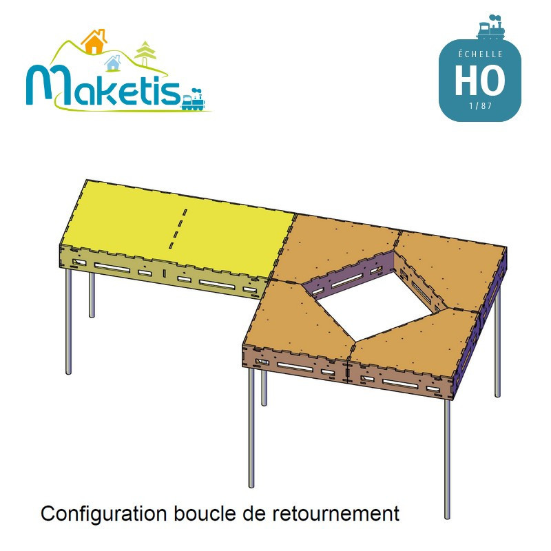 Set of 4 Corner Modules 125 cm for Helix or Reversing Loop Easy Module Maketis MOD72000 - Maketis